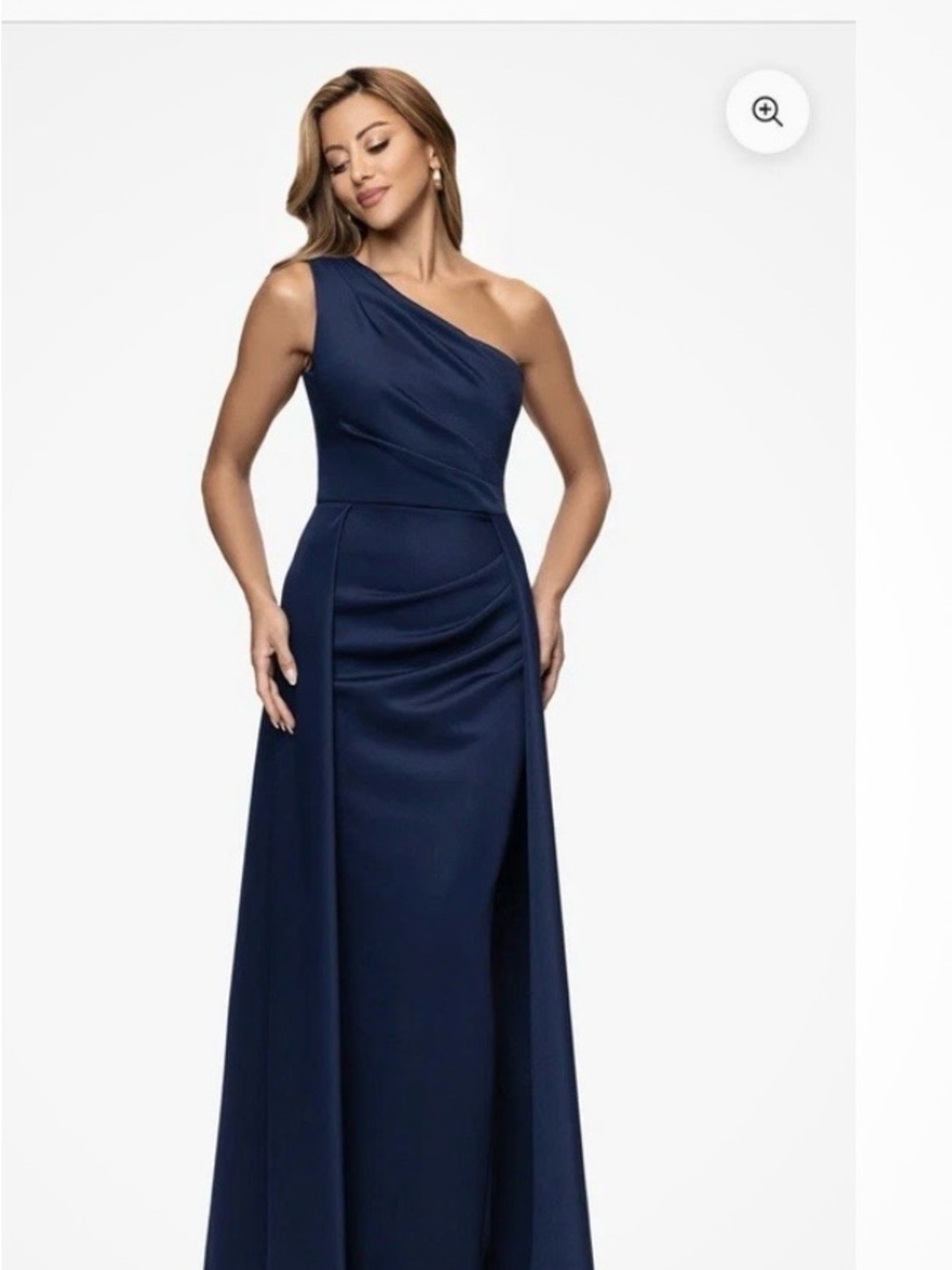 One-Shoulder Navy Evening Gown